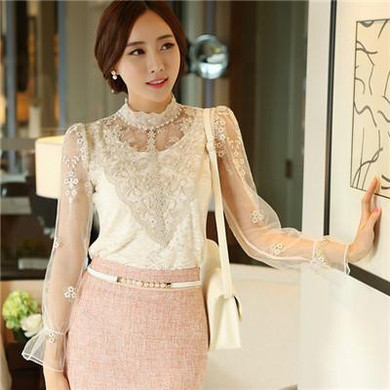 2016 new Long Sleeve Shirts Vintage Women Blouses Chiffon Women Lace Tops fashion elegant shirt top Blusas 980F58