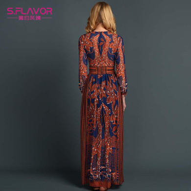 2017 Summer Spring Fashion Women Long Dress Long sleeve Print Maxi Dress Elegant Casual Party Dresses sexy Vestidos