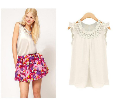 2017 Summer Sleeveless Blouses blusas Chiffon Blouse Womens  chemise femme Woman Clothes White vintage Shirt Camisas Mujer xxl