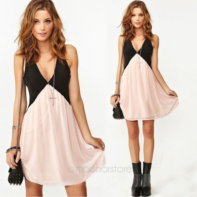 2017 Summer Sexy Fashion Deep V-neck Sleeveless Vest Dress European Style Women Casual Chiffon Backless Party Dresses Vestido