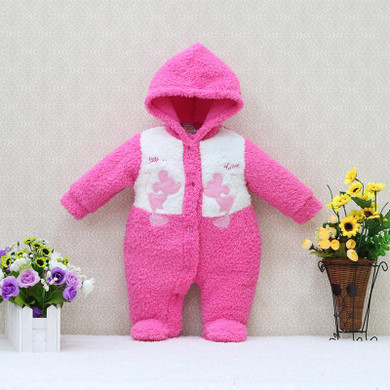 2017 Winter coral fleece Thick Baby Girls One Piece Romper Long Sleeve Hoodie Button Boys Sleeper Toddler Clothes