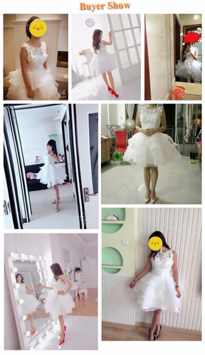 2017 White Floral Appliques Ball Gown Mini Cocktail Dresses Ruffle Short Prom Dress 2017 Formal Party Gowns Robe De Soiree GF109