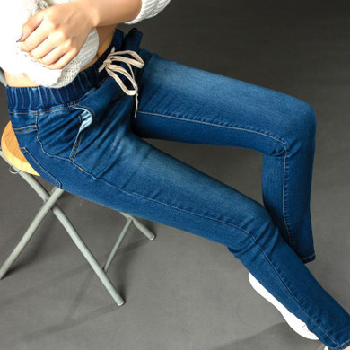 2016 New Autumn Winter Plus Size Korean High Waist Women Harem Pants stretch pants Denim Loose Trousers Women Jeans blue 5XL