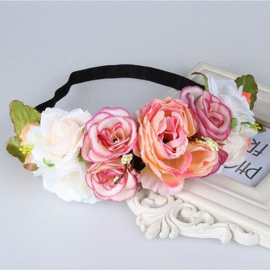 EVER FAIRY NEW Women Rose Flower Wreath Festival Wedding Girls Party Floral Garlands Crown Floral Halo With Ribbon Flower Crown