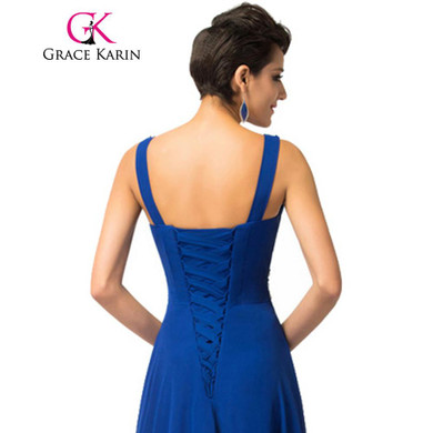 Grace Karin Royal Blue Evening Dresses Deep V Neck Chiffon Sequin Elegant Long Evening Gowns Formal Party Dresses Robe De Soiree