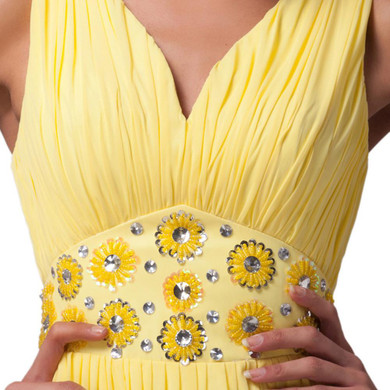 Grace Karin plus size V-Neck beadings Long Yellow Prom Dresses Chiffon Long Evening Gowns Elegant Cheap Formal Party Dress 6014