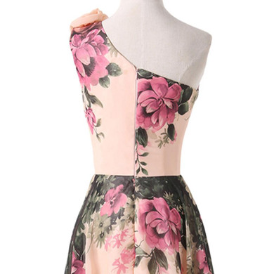 Grace Karin One Shoulder Prom Dresses Chiffon Flower Pattern Floral Print Long Party Dress Prom Plus Size Elegant Formal Gowns