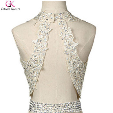 Grace Karin Long Prom Dresses With Slit Chiffon Hatler Backless Sexy Formal Gowns Special Occasion Dresses For Wedding Party