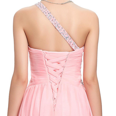 Grace Karin Ladies Evening Dresses Long Dinner Gowns One Shoulder Robe de Soiree Pink Short Front Long Back Evening Dresses