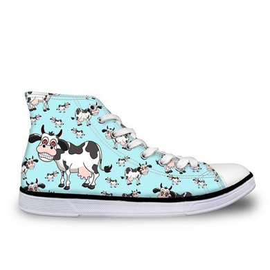 FORUDESIGNS Casual High Top Canvas Shoes for Women 3D Animals Puzzle Printed High-top Shoes Student Flats Female Vulcanize Shoes
