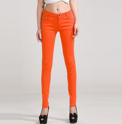 2016 Spring New Autumn Fashion Pencil Jeans Woman Candy Colored Mid Waist Full Length Zipper Slim Fit Skinny Women Pants