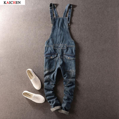 2016 Spring Autumn Fashion mens slim jeans overalls Casual bib jeans for men Male Ripped denim jumpsuit Suspenders Bibs
