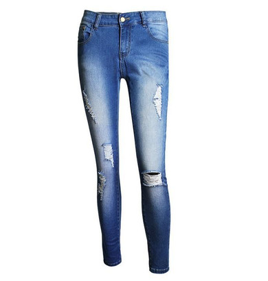 2016 New Hot Fashion Ladies Cotton Denim Pants Stretch Womens Bleach Ripped Knee Skinny Jeans Denim Jeans For Female