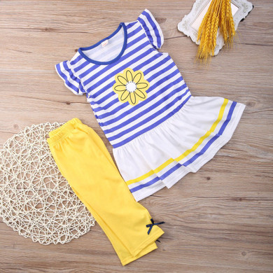 2016 New Girls Clothing Sets Baby Kids Clothes Children Clothing 2 PCS Set Short Sleeve Striped T Shirt + Pants Girls Clothes