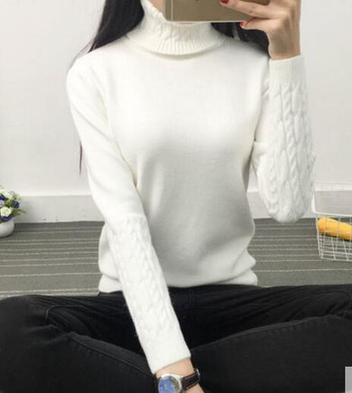 2016 new fashion Women white Lapel turtleneck sweater female basic knitted shirt Twist thick slim long sleeve pullover sweater
