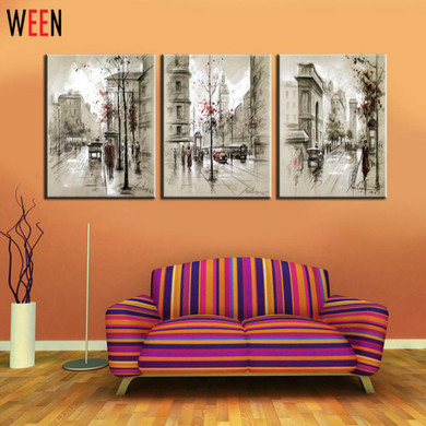 Canvas Printings Retro City Street Landscape 3 Piece Modern Style Cheap Pictures Decorative Wall Art No Frame Prints Gift