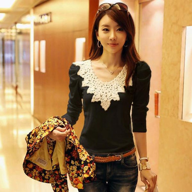 2017 Brand Autumn Spring New Women's Casual Shirt Lace Tops Cute Elegant Long Sleeves Blouses