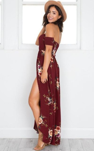 2017 Boho Style Long Dress Women Off Shoulder Beach Summer Dresses Floral Print Vintage Chiffon Maxi New Dress vestidos de festa