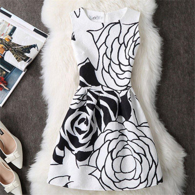 2017 Black White Office Women Dress Harajuku Mini Vintage Summer Dress Work Wear Formal Sleeveless Vestidos De Festa Clothing