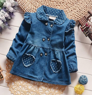 2017 BibiCola Girls Denim Jackets Lovely Heart Protect Dot Baby Outerwear Jackets For Girls Long Sleeve Girls Jeans Jackets Clot
