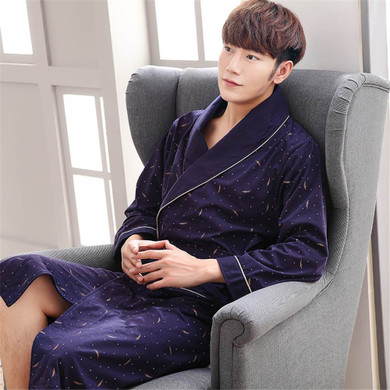 2017 bathrobe men Real Men Bathrobe Geometric Robes V-neck 100% Cotton Knitted Thick Sleepwear Full Sleeve Nightwear bath robe