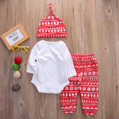 2016 Christmas Newborn Baby Girl Boy Snowflake Romper Pants Leggings Hat 3pcs Outfits Infant Bebek Clothing Set 0-18M