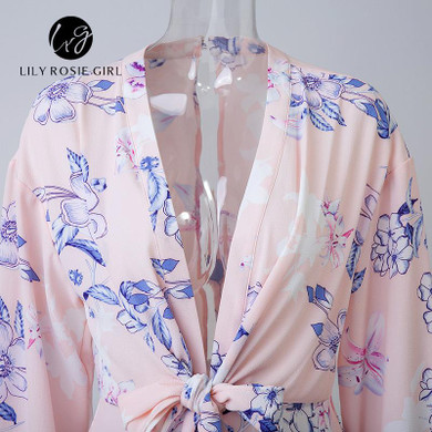 Elegant Chiffon Floral Print Long Sleeve Jumpsuit Rompers Women Deep V Neck Bow Sashes Overalls Sexy Hollow Out Playsuit Short