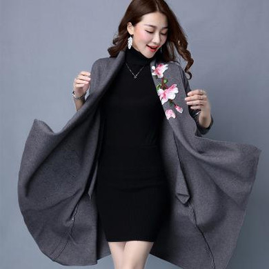 elegant Cardigans sweater cloak coat women floral embroidery kimono autumn winter long female overcoat long sleeve trench coat