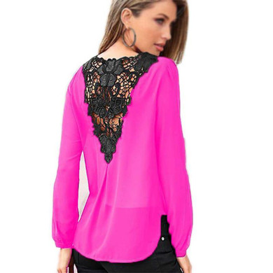 Elegant Blouses Lace Tops Chiffon Women Vintage 2018 Long Sleeved V Neck Summer Autumn Sexy Loose Pacthwork Casual Blusas Female