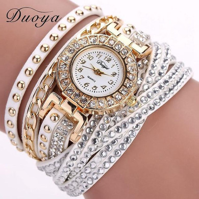 Duoya Brand Watches For Women Gold Fashion Bracelet Crystal Rhinestone Wristwatch Leather Casual Electronic Quartz Clock Watch Duoya Brand Watches For Women Gold Fashion Bracelet Crystal Rhinestone Wristwatch Leather Casual Electronic Quartz Clock Watch