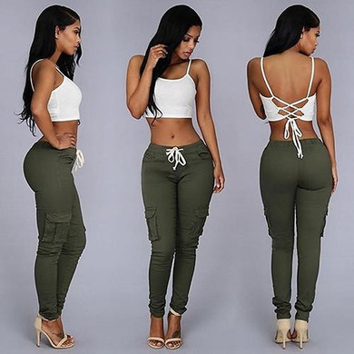 2016 Women's Fashion  Casual Elastic Waist Multi Pockets Trousers Long Pants
