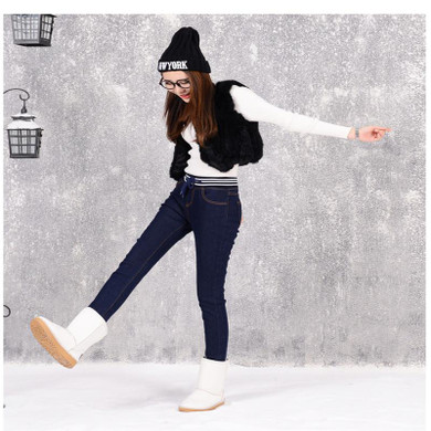 2016 Winter Style Jeans Women Gold Fleeces Inside Warm Jeans Striped High Waist Denim Pencil Pants Thicken Trousers P8038