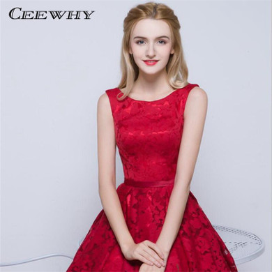 CEEWHY Double-Shoulder O-Neck Special Occasion Sexy Lace Dress Burgundy Short Cocktail Dress Party Dress Vestido de Festa Curto