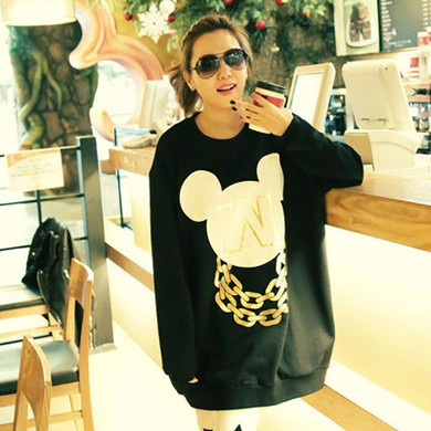 Causal Women Hoodies Cartoon Pattern Black Top Pullovers O-Neck Girls Sweatshirts hoodie sudaderas mujer moleton feminina 856