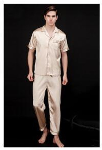 Luxury Mens silk shirts pyjamas men male sleepwear mens sexy sleepwear pajama twinset men mens silk pajamas
