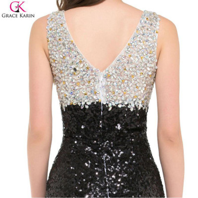 Luxury Evening Dress Grace Karin Sleeveless V neck Glitter Formal Gowns Party Dress Slit Black Long Sequin Evening Dresses 2017 Luxury Evening Dress Grace Karin Sleeveless V neck Glitter Formal Gowns Party Dress Slit Black Long Sequin Evening Dresses 2017
