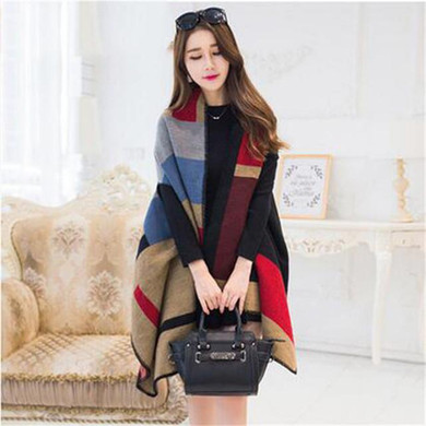 Luxury Brand Plaid Cashmere Winter Woman Poncho Scarf Female Oversized Blanket Wrap Wool Cape  Women Pashmina Shawls and Scarves