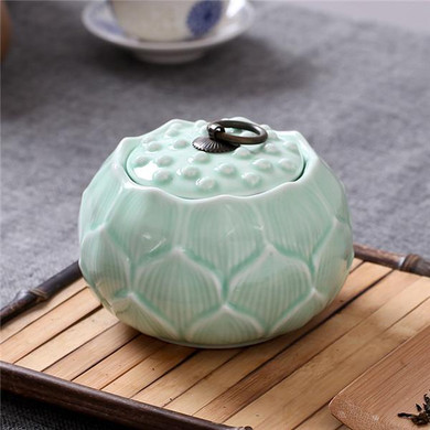 Jingdezhen Ceramic Lotus Shape Tea Jar Canister Gift Sealed Tank Shining Shadow Blue Glaze Caddy Storage Jar Jingdezhen Ceramic Lotus Shape Tea Jar Canister Gift Sealed Tank Shining Shadow Blue Glaze Caddy Storage Jar