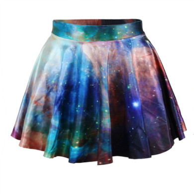 JIAYIQI Summer Fashion Women 3D Printed Galaxy Mini Skirt Mid Waist Ladies Pleated Skirt Cute Sexy Female Skirt 2017