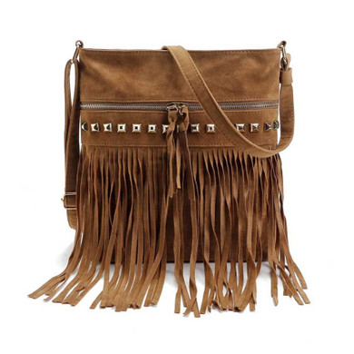 JIARUO Vintage Fringe Tassel Rivet Simple Women Small Shoulder messenger Crossbody Bag Ladies Satchel Handbags Casual Small Flap