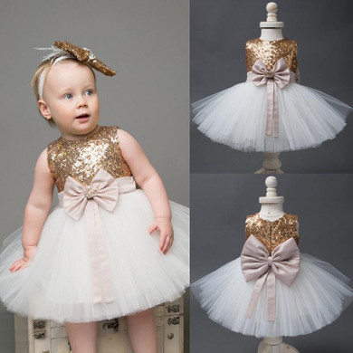 Princess Baby Kids Flower Girls Dresses Sequins Bowknot Party Ball Gown Formal Dress Sleeveless Girl