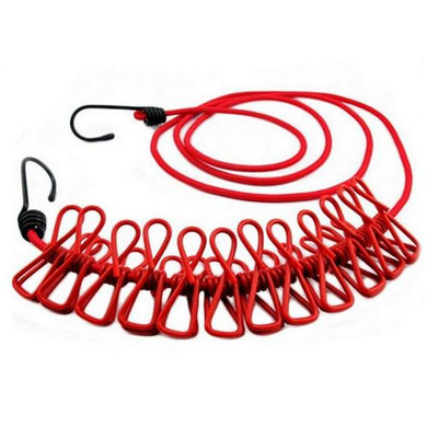 Portable Retractable Clothesline Rope With Clips Outdoor Camping Laundry Drying Supplies Windproof PVC Stainless Steel 12Clips