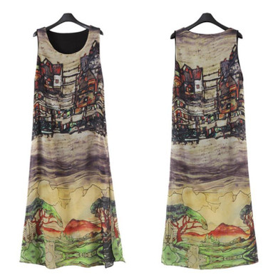 Popular Women Sleeveless Silk Chiffon Long Maxi Dress Summer Beach Sundress Fashion