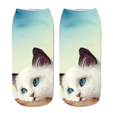 Popular Funny Unisex Women Socks Short Sock 3D Cat Printed Beautiful Anklet Socks Casual Lovely Girl Cute Meias Comfortable Soxs