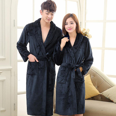 On Sale Men Women Luxury Winter Bathrobe Mens Warm Silk Flannel Long Kimono Bath Robe Male Bathrobes Lovers Night Dressing Gown