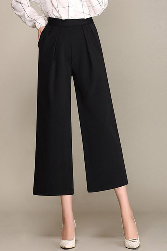 OL Women Slacks High Waist Wide Leg Pants Female Loose Casual pants Trousers Ankle Length Capri Pants