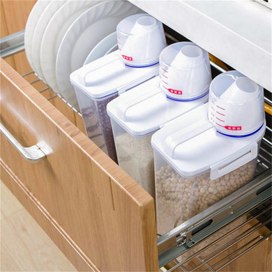 Kitchen Storage Organizer 4L Grain Storage Container Rice Holder Box Cereal Bean Container Sealed Box With Measuring Cup