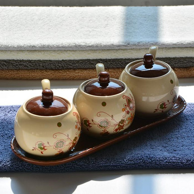kitchen spice jar seasoning box seasoning bottle seasoning box sauce pot with pallet ceramic set