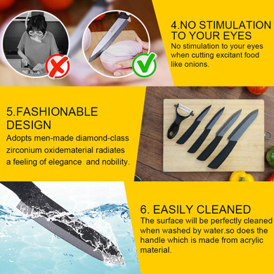 Kitchen knife set zirconia ceramic knife 3"4"5"6"inch+peeler+covers Black Blade paring vegetable fruit chef knife set