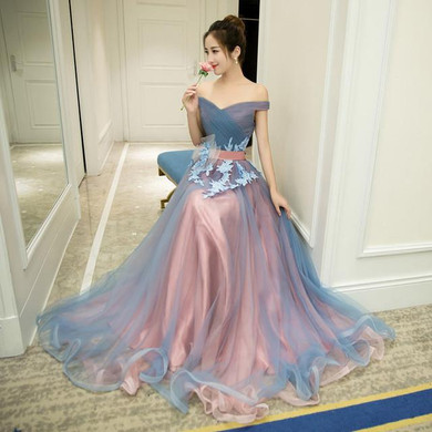 2 Styles Sleeveless Floor Length Prom Dress Lace Up Long Prom Dress Blue Strapless Evening Dress Appliques Prom Dresses FD29
